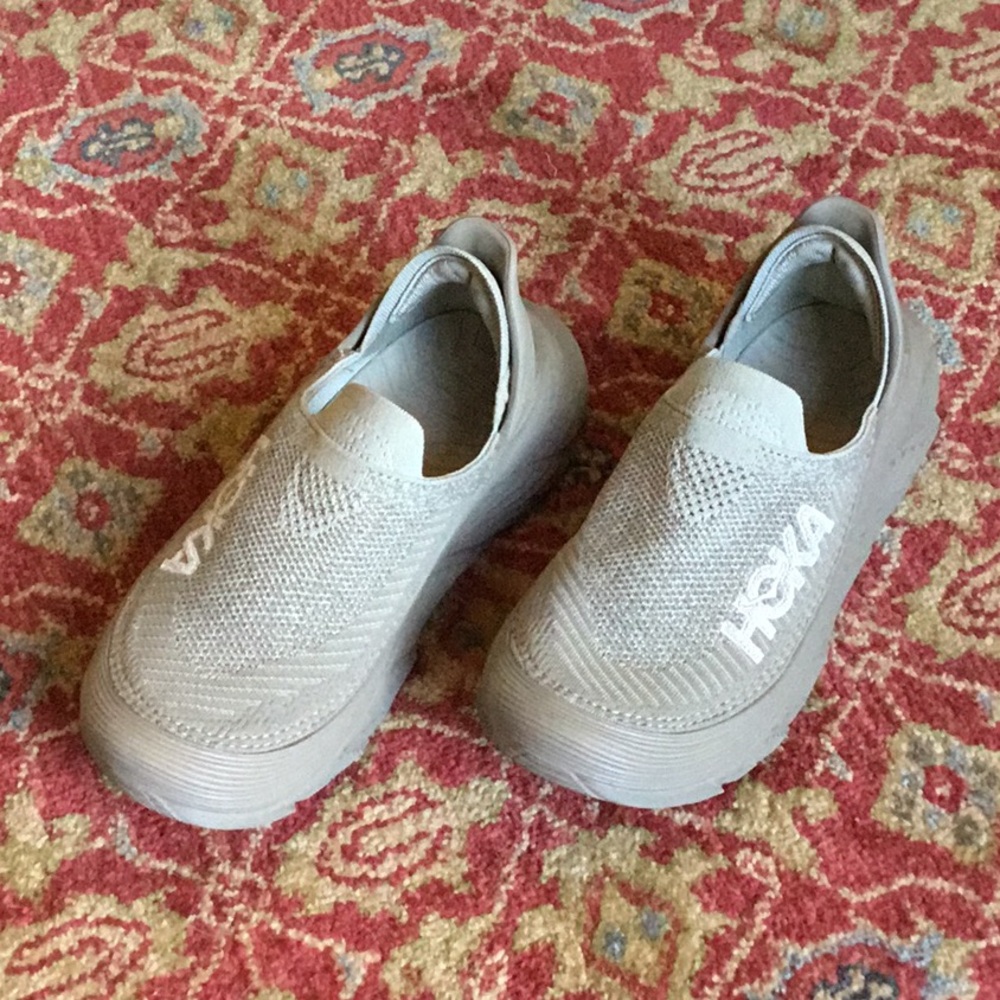 Hoka One One Slip-On Athletic Shoes in Light Gray with White Logo - Picture 2 of 11